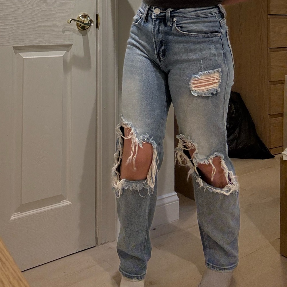 Almost Famous Blue Boyfriend Jeans Distressed